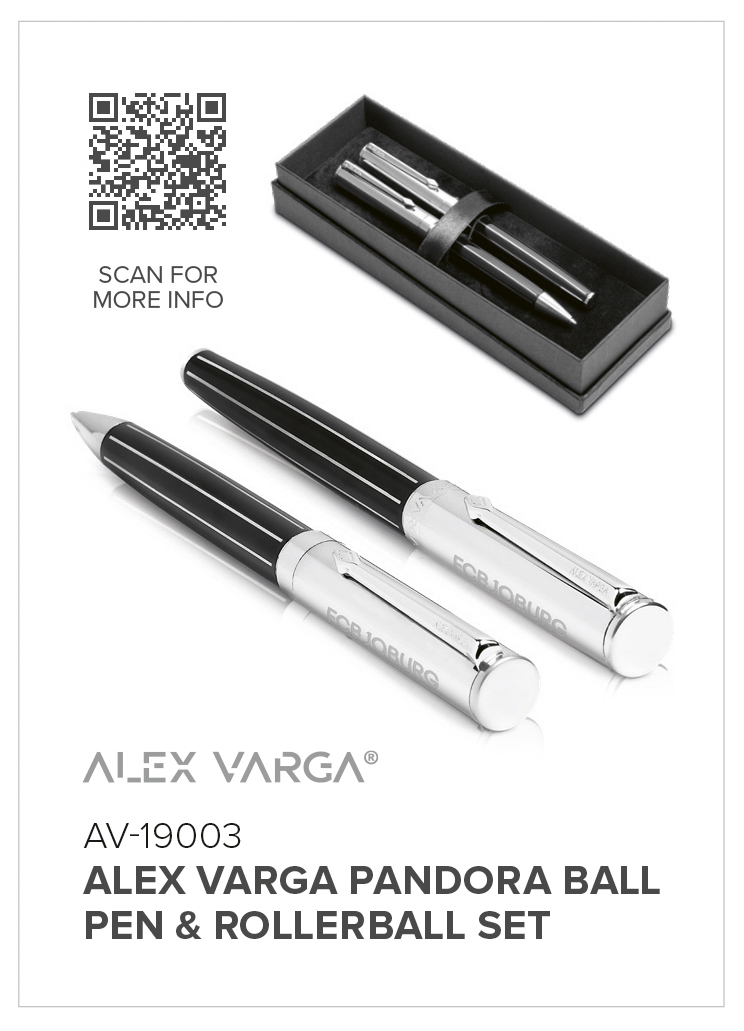 AV-19003 - Alex Varga Pandora Ball Pen & Rollerball Set - Catalogue Image